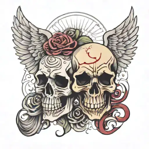 angel and demon skull tattoo design idea