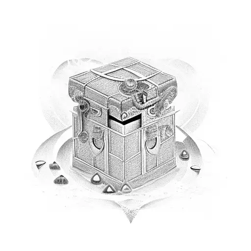 treasure chest with gold spilling out, with one emerald piece spilling out aswell. with a compass above it all. tattoo design idea