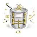treasure chest with gold spilling out, with one emerald piece spilling out aswell. with a compass above it all. tattoo design idea