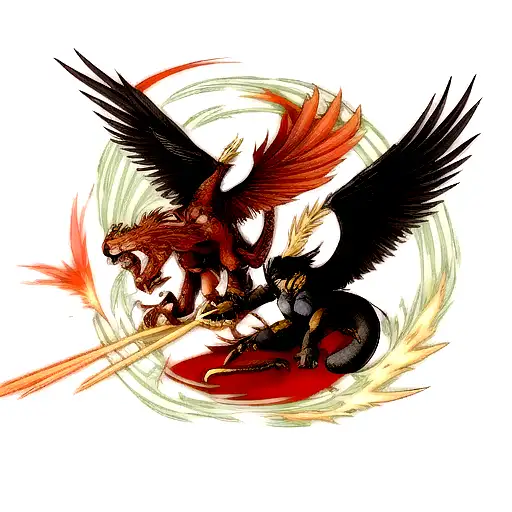 phoenix and dragon fighting tattoo design idea