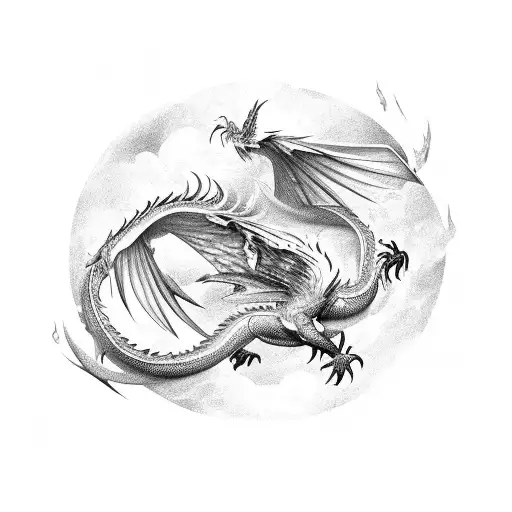 phoenix and dragon fighting tattoo design idea