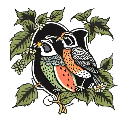 Quail Couple in a watermelon patch tattoo design idea