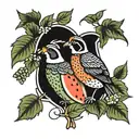 Quail Couple in a watermelon patch tattoo design idea