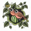 Quail Couple in a watermelon patch tattoo design idea