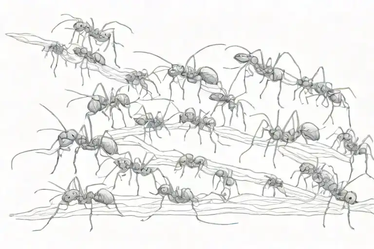 line of ants walking around bicep tattoo design idea