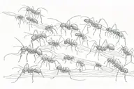 line of ants walking around bicep tattoo design idea