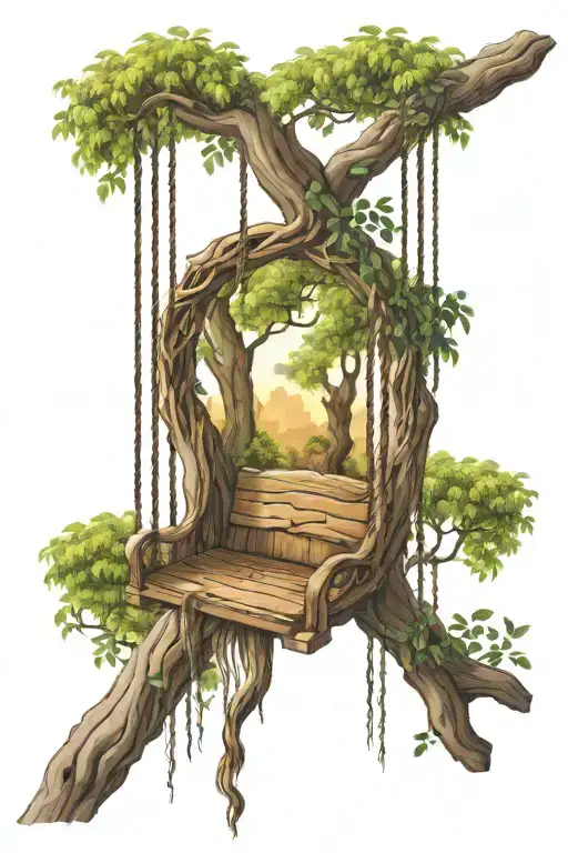 willow tree with wood swing hanging from branch tattoo design idea