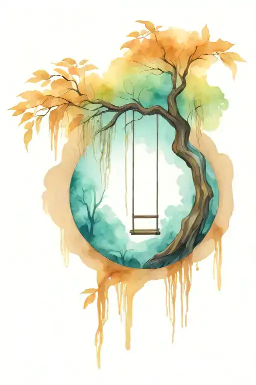 willow tree with swing hanging from branch tattoo design idea