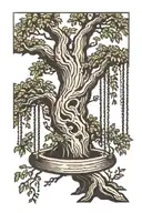 willow tree with wood swing hanging from branch tattoo design idea