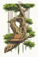 willow tree with wood swing hanging from branch tattoo design idea