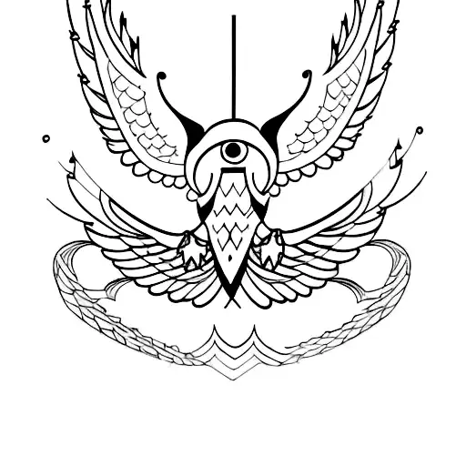 A minimalist tattoo design of a bird in flight with Arabic calligraphy incorporated into the wings, representing freedom and movement tattoo design idea