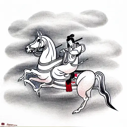 Hermes with staff on horse in clouds tattoo design idea