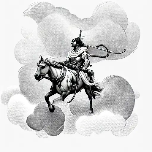 Hermes with staff on horse in clouds tattoo design idea