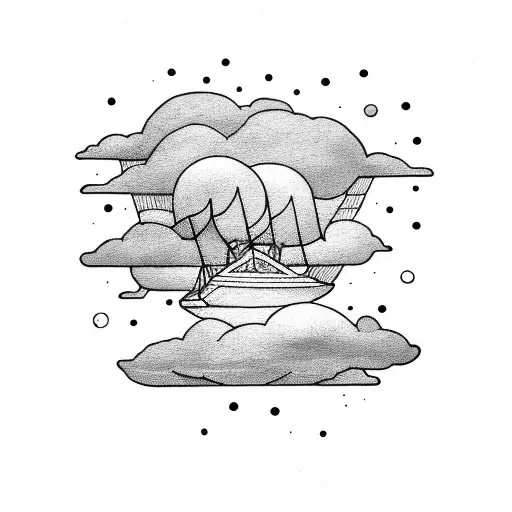 storm sea clouds sun paper boat tattoo design idea