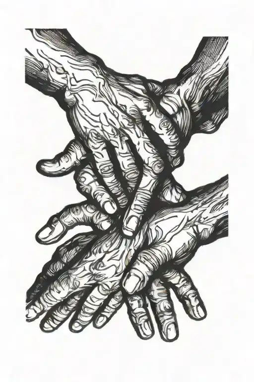 Two hands, one male and one female, pointing their index fingers at each other in the style of the Sistine Chapel tattoo design idea
