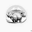 A majestic rhino standing strong amidst a barren desert, symbolizing the client's resilience in their construction occupation and their love for the outdoors. tattoo design idea