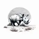 A majestic rhino standing strong amidst a barren desert, symbolizing the client's resilience in their construction occupation and their love for the outdoors. tattoo design idea