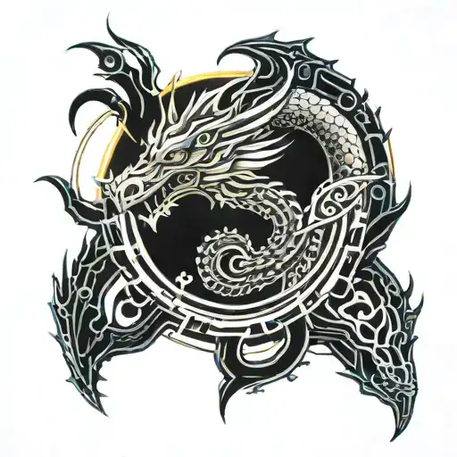 biomechanical dragon ouroboros tattoo design idea