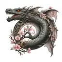 ouroboros dragon with cherry blossom tree tattoo design idea