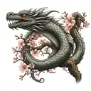 ouroboros dragon with cherry blossom tree tattoo design idea