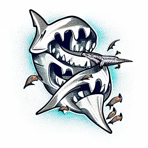 Skull and Shark tattoo design idea