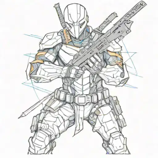 A sketch style tattoo of Deathstroke in action, showcasing his military background tattoo design idea