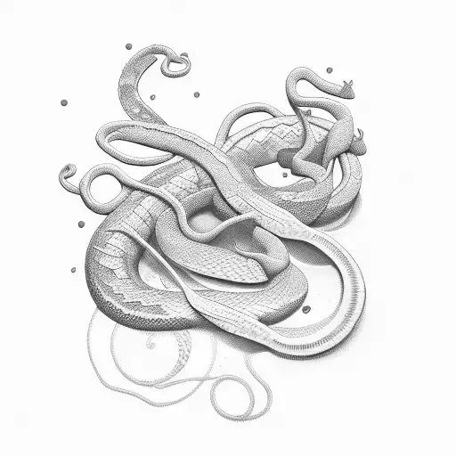 A massage-themed design featuring snake and plants in dotwork style tattoo design idea