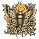 moth conquering fire   tattoo design idea