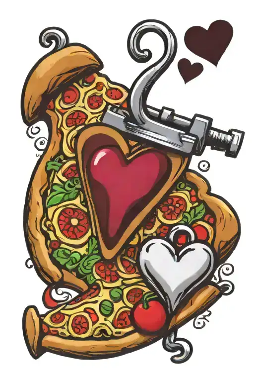 pizza and heart shaped lock tattoo design idea