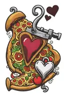 pizza and heart shaped lock tattoo design idea