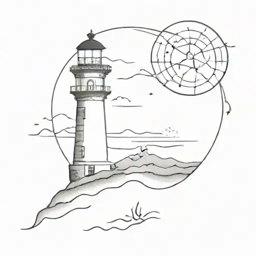 light house with sea chart graph morphing tattoo design idea