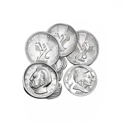 A stack of coins with a dollar sign on top tattoo design idea