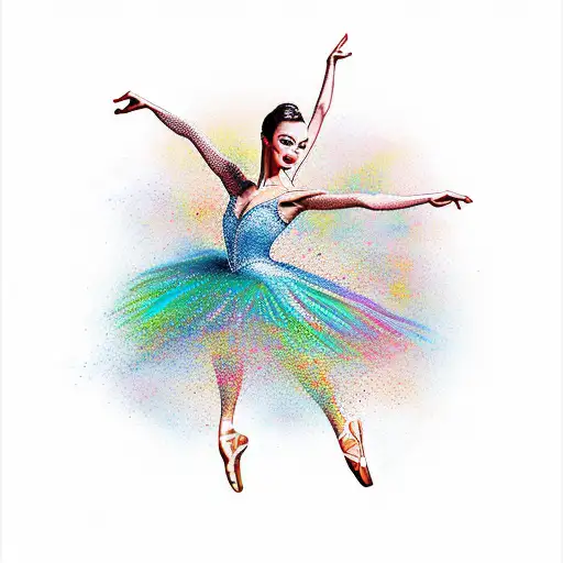 An elegant ballerina gracefully leaping to the rhythm of a vibrant music note tattoo design idea