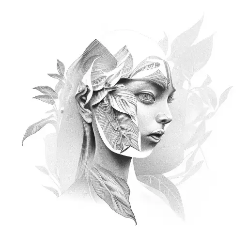 calathea plant woman tattoo design idea