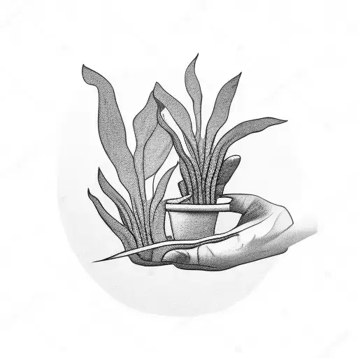 hand with abstract calathea plant tattoo design idea