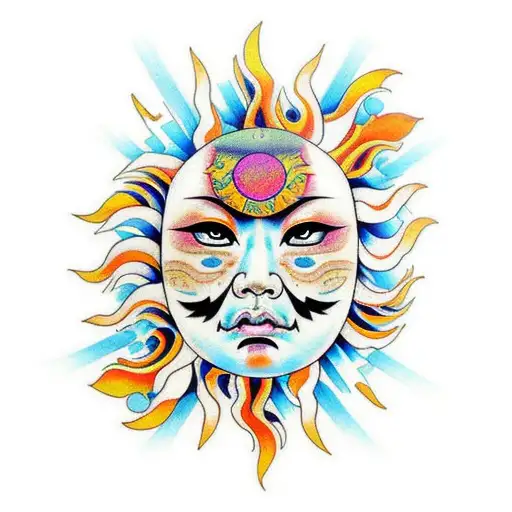 Sun face psychedelic  tattoo design idea