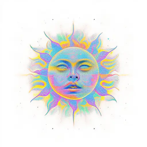 Sun face psychedelic  tattoo design idea