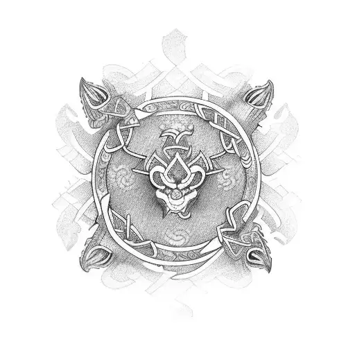 a band round the arm that has Japanese and Celtic designs tattoo design idea