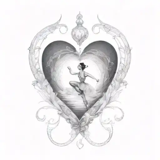 a ballerina sitting on a giant heart tattoo design idea