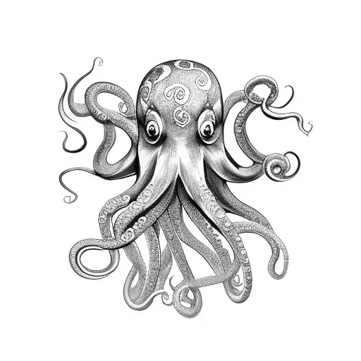 Octopus with cartoon character tattoo design idea