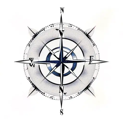 compass with mountain with waves tattoo design idea