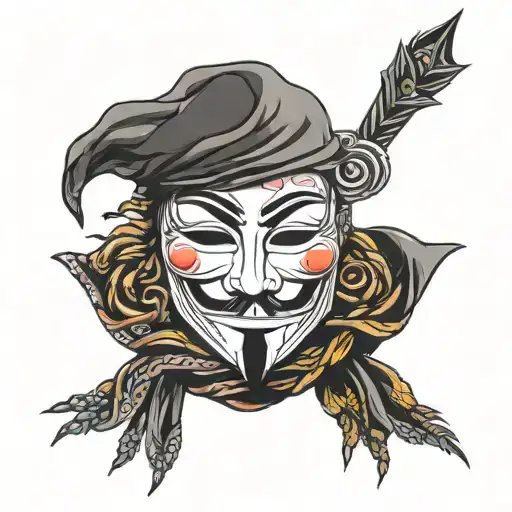 Anonymous mask with Kurdish scarf tattoo design idea