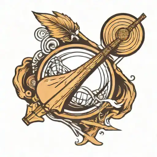 skim board crossed with a drum stick and a baseball bat tattoo design idea