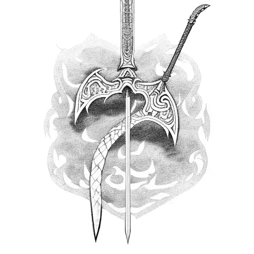 The Dragonslayer sword from 'Berserk' cuts across the arm from shoulder to hand, surrounded by japanese motifs tattoo design idea