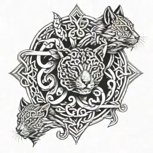 celtic knot of eternal love and lynx tattoo design idea