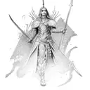 A warrior princess with intricate armor and a sword tattoo design idea