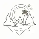 iceberg and mirror of sky and stars and sea and palm tree  tattoo design idea