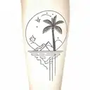 iceberg and mirror of sky and stars and sea and palm tree  tattoo design idea