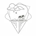 iceberg and mirror of sky and stars and sea and palm tree  tattoo design idea