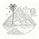 icerberg in antartica, sky full of stars, palm tree, big mountain, sea, a globe to indicate travel tattoo design idea